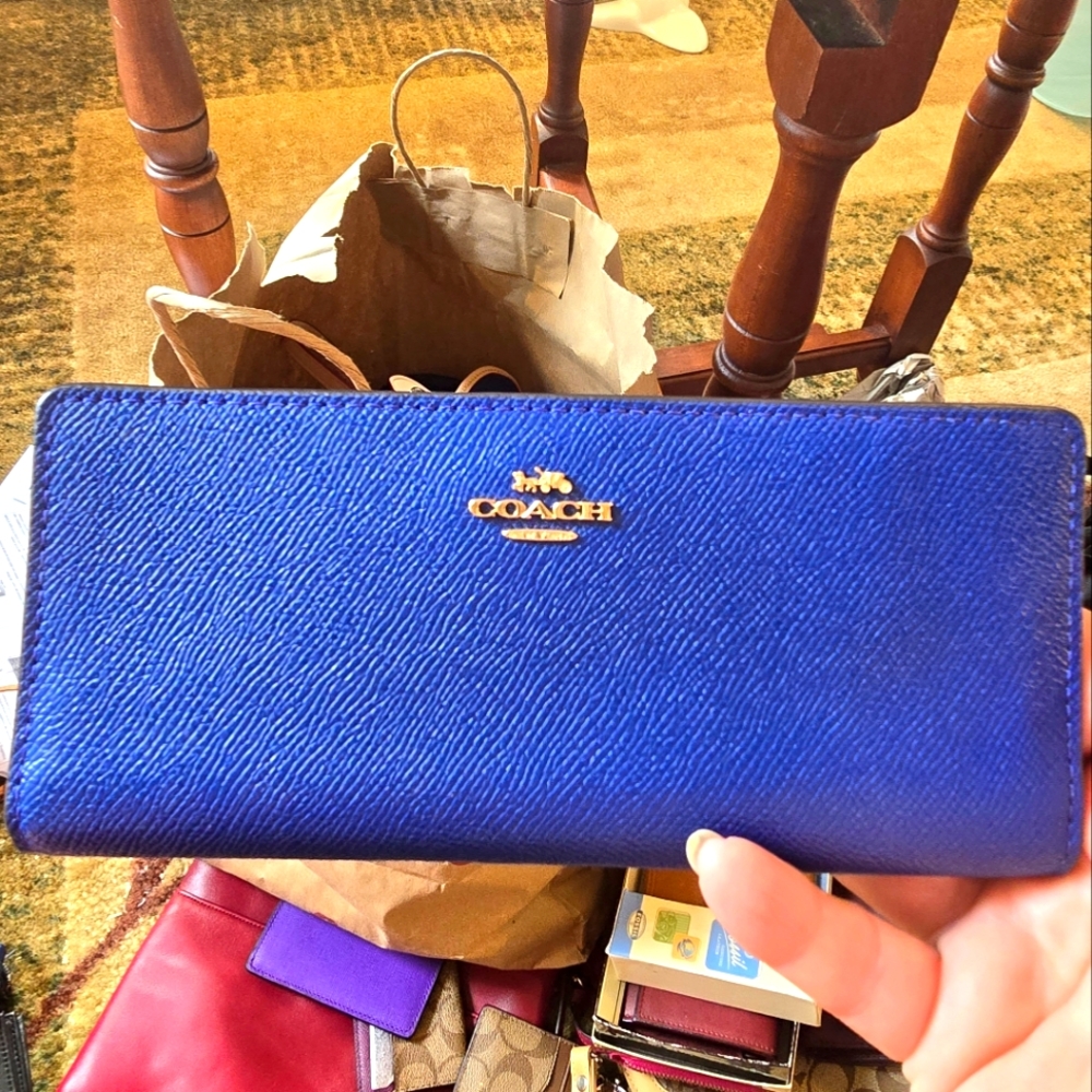 Coach Sport Blue Crossgrain Leather Large Bifold Slim Wallet C3440